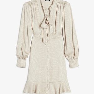 Express Jacquard Snakeskin Tie Neck Shirt Dress